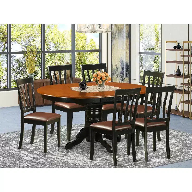 HomeStock Belmont 7 Piece, Pedestal Table Base, Oval Dining set, with Armless Chair, Black