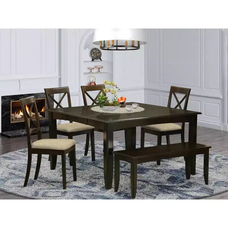 HomeStock Belmont Dining Room Set-Dining Table With Leaf And Kitchen Chairs, Cappuccino