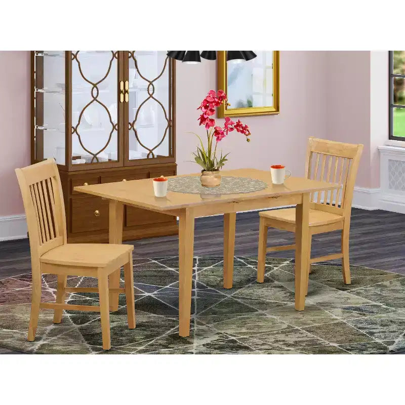 HomeStock Belmont Dinette Set- Table With A 12 Leaf And Dining Chairs, Oak