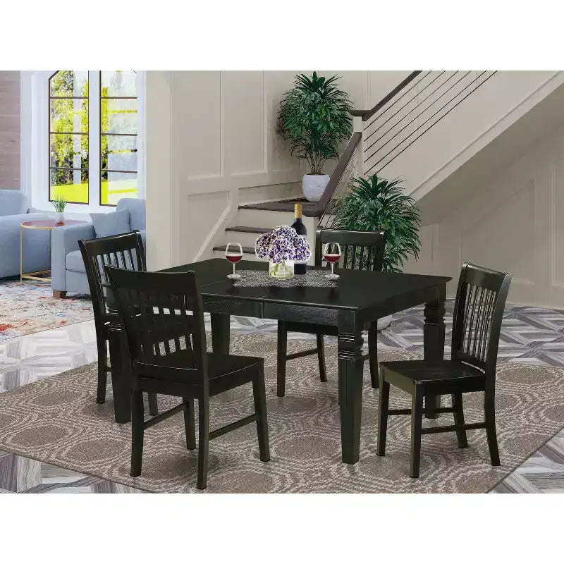 HomeStock Belmont Dining Room Set -Kitchen Table And Dining Chairs, Black