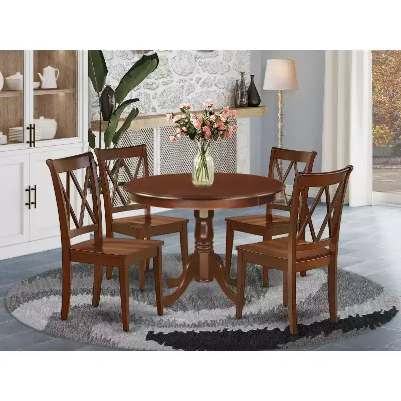 HomeStock HLCL5-LWH-W 5PC Round 42 inch Table and 4 Double X back Chairs
