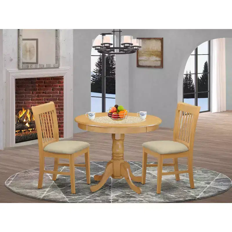 HomeStock Belmont 3-Pc Small Kitchen Table Set, Oak