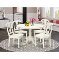 HomeStock Belmont 5PC Round 42 inch Table and 4 Panel Back Chairs, Linen White