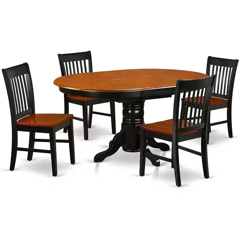 HomeStock Belmont, set da pranzo ovale 5 pezzi con tavolo da 42/60 pollici con prolunga a farfalla da 18 pollici riponibile all'interno e quattro sedie con seduta in legno