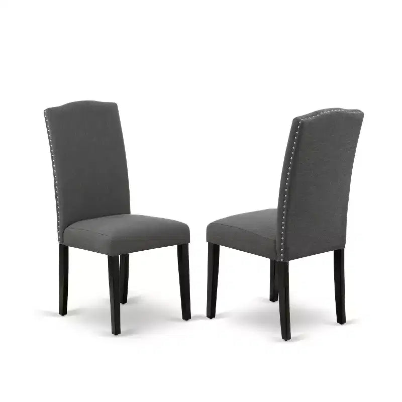 HomeStock Belmont Set Da Pranzo Rettangolare 7 Pezzi Con Tavolo Da 60 Pollici E Sei Sedie Parson Con Gambe Nere E Tessuto In Lino Grigio Scuro Gotham