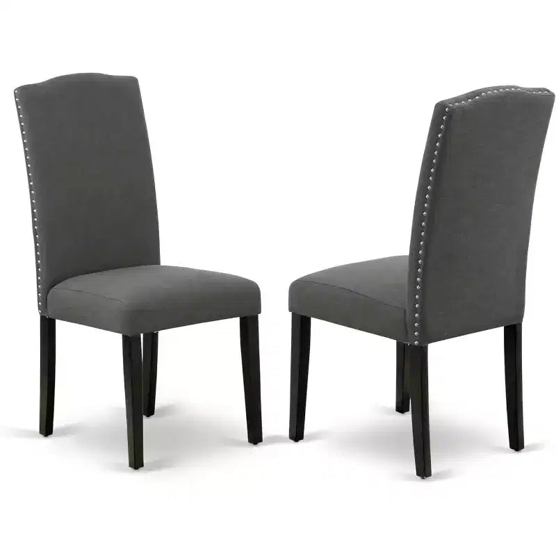 HomeStock Belmont Set Da Pranzo Rettangolare 7 Pezzi Con Tavolo Da 60 Pollici E Sei Sedie Parson Con Gambe Nere E Tessuto In Lino Grigio Scuro Gotham