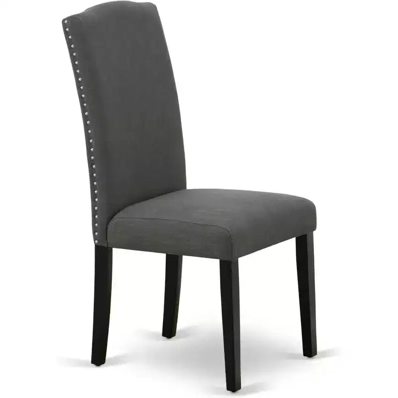 HomeStock Belmont Set Da Pranzo Rettangolare 7 Pezzi Con Tavolo Da 60 Pollici E Sei Sedie Parson Con Gambe Nere E Tessuto In Lino Grigio Scuro Gotham