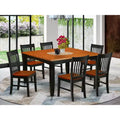 HomeStock Belmont 7Pc Square 36/54 Inch Family Table With 18 In Self Storing Butterfly Leaf And Six Wood Seat Dining Chairs