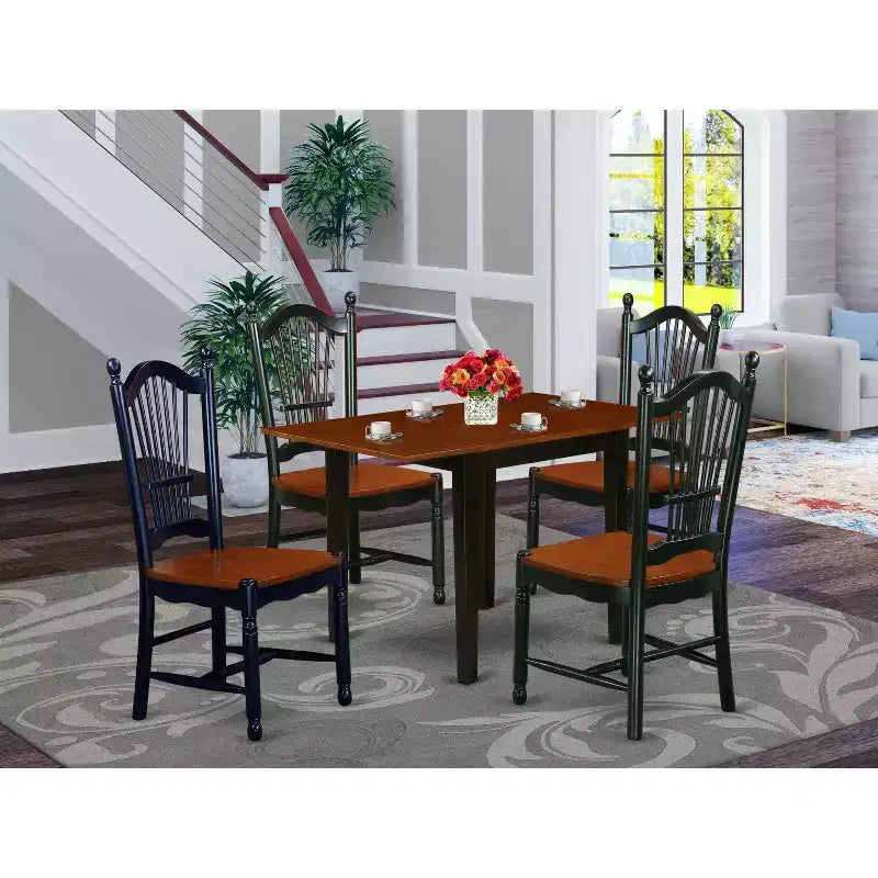 HomeStock Belmont Dinette Set 5 Pcs- 4 Wood Chairs , an elegant Wooden Dining Table - Cherry Finish Wooden Chair Seat - Black Finish Wooden Structure