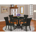 HomeStock Belmont 5-Pc Kitchen Table and Chairs Set Included a Round Dining Table & 4 Parson Chairs, Wirebrushed Black Finish