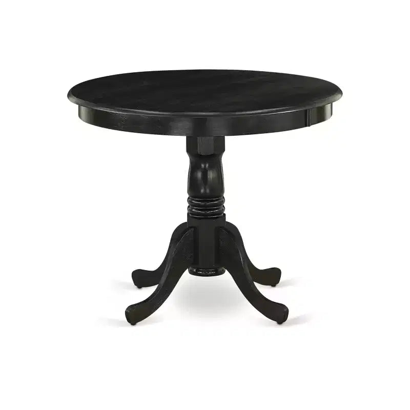 Set di tavolo e sedie da cucina Homestock Belmont 5 pezzi con tavolo da pranzo rotondo e 4 sedie Parson, finitura nera spazzolata a filo