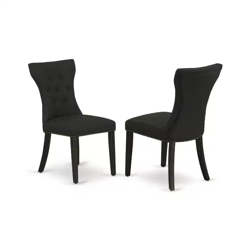 Set di tavolo e sedie da cucina Homestock Belmont 5 pezzi con tavolo da pranzo rotondo e 4 sedie Parson, finitura nera spazzolata a filo