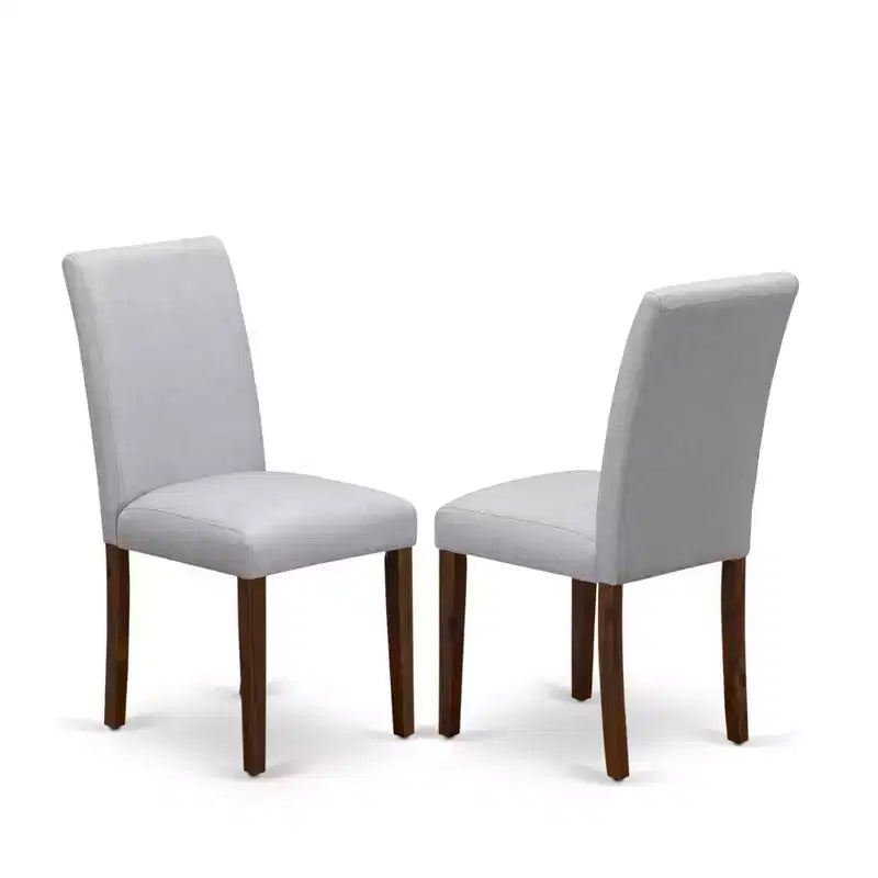 Set da pranzo moderno HomeStock Belmont 5 pezzi - 4 sedie da pranzo, tavolo da pranzo in legno - Seduta in tessuto lino grigio, schienale alto (finitura noce anticato)