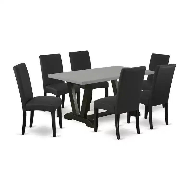 Set da pranzo HomeStock Belmont 7 pezzi - 6 sedie da pranzo e piano tavolo rettangolare, finitura cemento e nero
