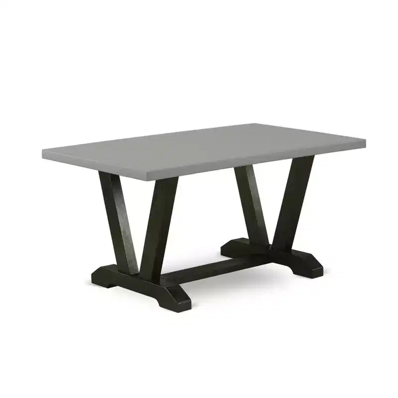 Set da pranzo HomeStock Belmont 7 pezzi - 6 sedie da pranzo e piano tavolo rettangolare, finitura cemento e nero