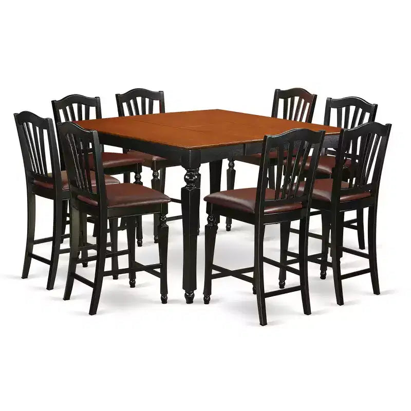HomeStock Belmont Set tavolo da pranzo da appoggio con prolunga a scomparsa e 8 sedie Parson, finitura nera
