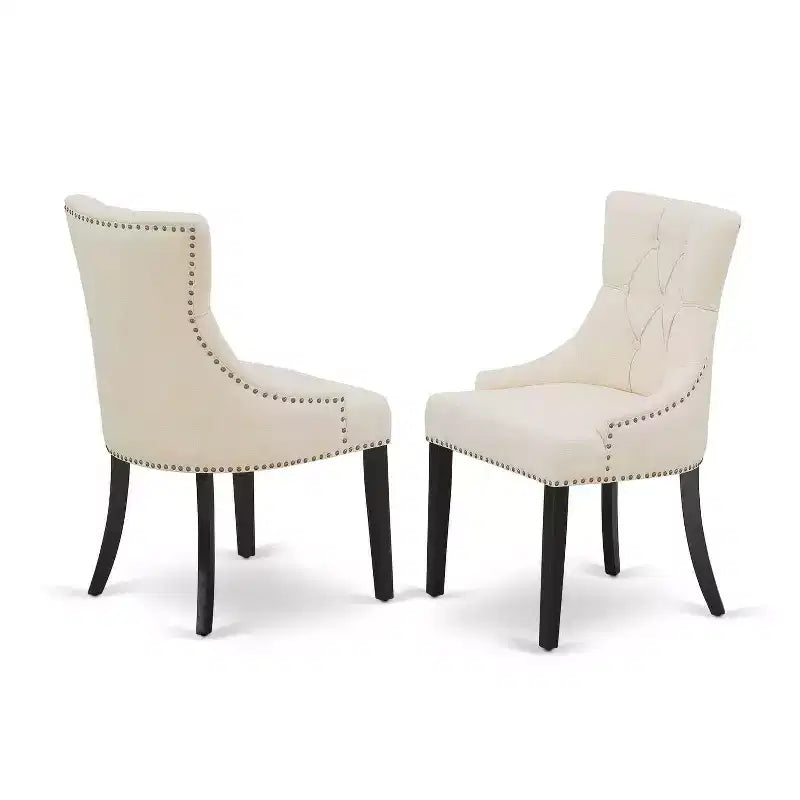 HomeStock Belmont, set di mobili da sala da pranzo da 5 pezzi, include un tavolo da pranzo rotondo con piedistallo e 4 sedie con seduta in legno, 42x42 pollici, bianco lino