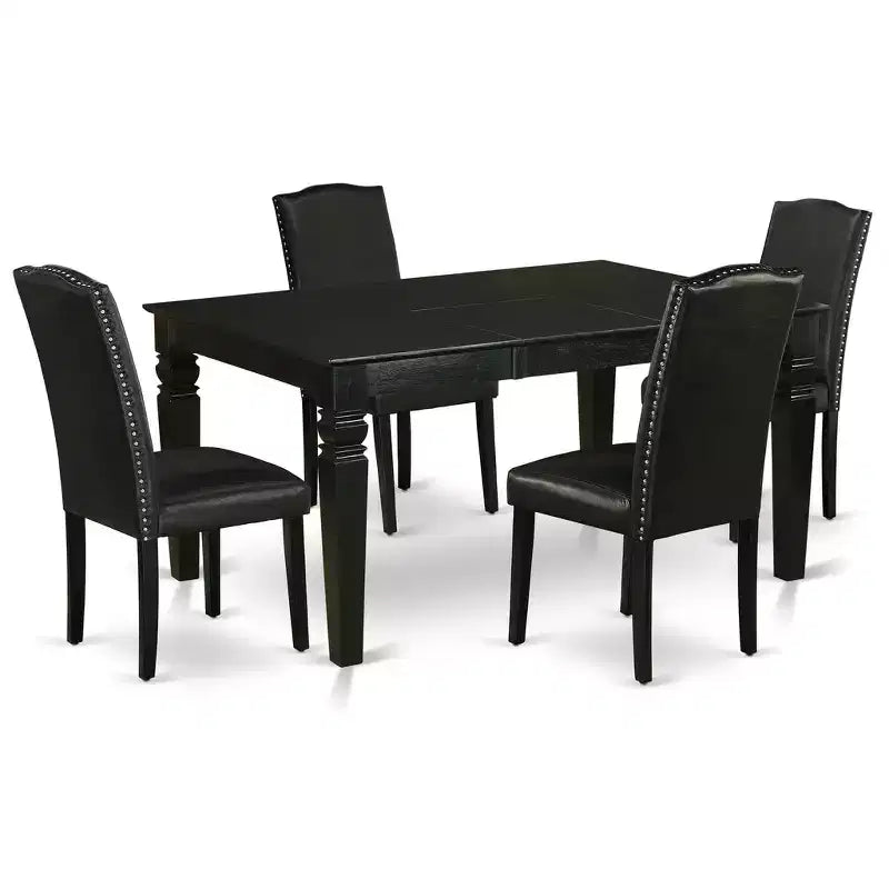 Tavolo da cucina HomeStock Belmont rettangolare 5 pezzi 42/60 pollici con prolunga a farfalla da 18 pollici riponibile e quattro sedie Parson con gamba nera