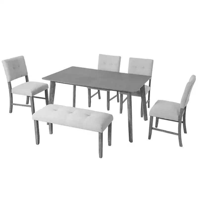 Set tavolo da pranzo in legno da 6 pezzi, tavolo rettangolare da sala da pranzo con 4 sedie imbottite e panca