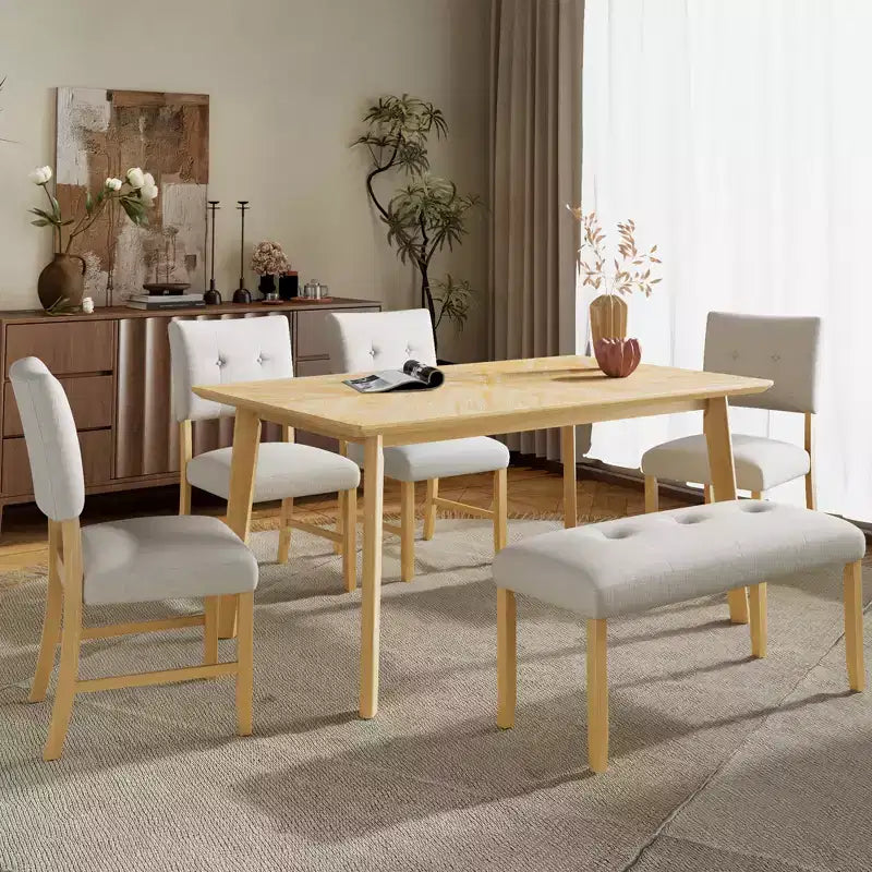 Set tavolo da pranzo in legno da 6 pezzi, tavolo rettangolare da sala da pranzo con 4 sedie imbottite e panca