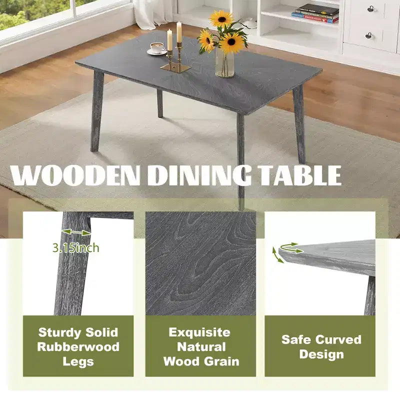 Set tavolo da pranzo in legno da 6 pezzi, tavolo rettangolare da sala da pranzo con 4 sedie imbottite e panca