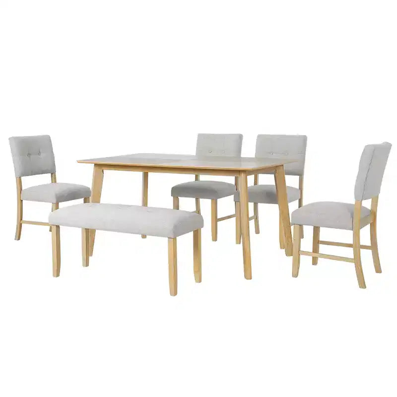 Set tavolo da pranzo in legno da 6 pezzi, tavolo rettangolare da sala da pranzo con 4 sedie imbottite e panca
