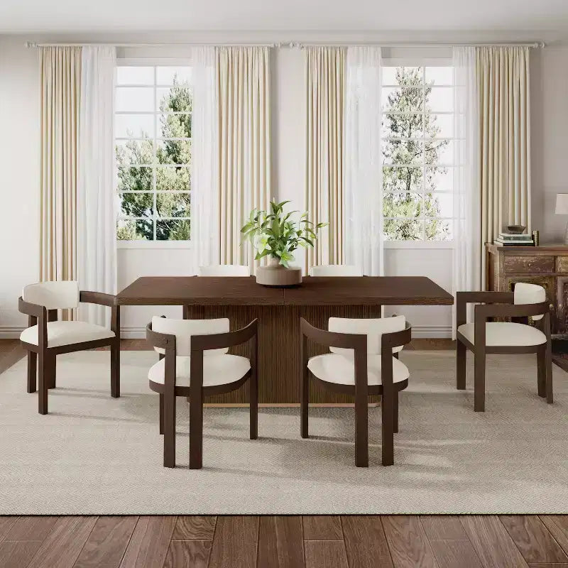 Christopher Knight Home Evangeline Contemporary 7 Piece Rubberwood Upholstered Dining Set with Oversized Rectangular Table
