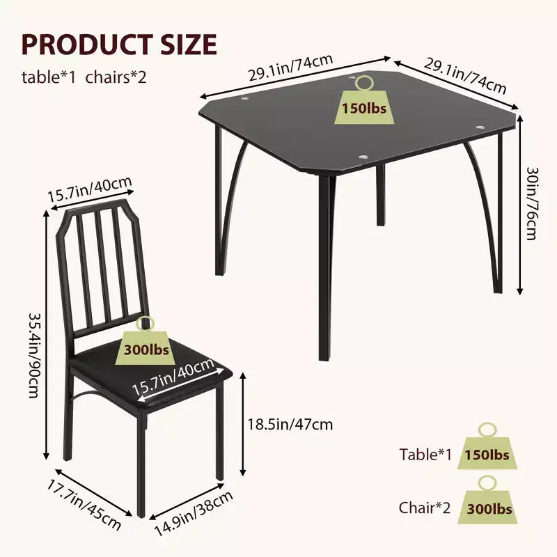 Set da tavolo da pranzo TROPOW per 2, set di sedie da tavolo da cucina per 2 con cuscino in PU ultra confortevole, set di mobili da tavolo da pranzo per 2 con cucina