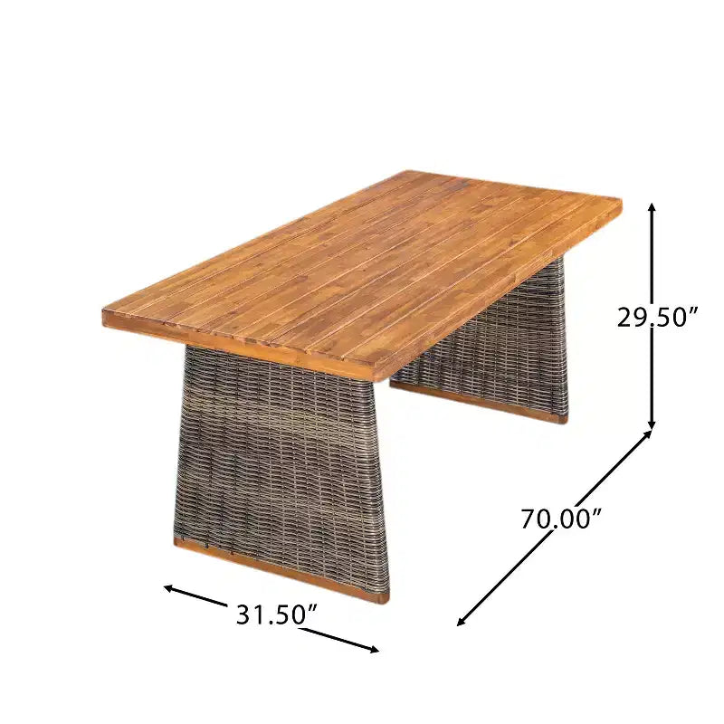 Christopher Knight Home Diana Set da Pranzo Rustico da Esterno 7 Pezzi in Rattan e Legno di Acacia a Doghe con Cuscini