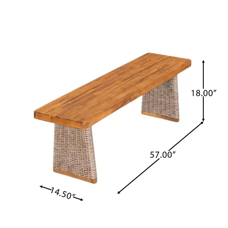 Christopher Knight Home Clara Set da Pranzo Rustico da Esterno 6 Pezzi in Rattan e Legno di Acacia con Cuscini
