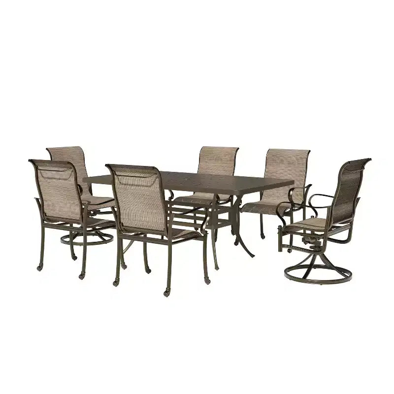 Mondawe Set da pranzo da esterno da 7 pezzi in alluminio fuso con 2 sedie girevoli, 4 poltrone e 1 tavolo rettangolare