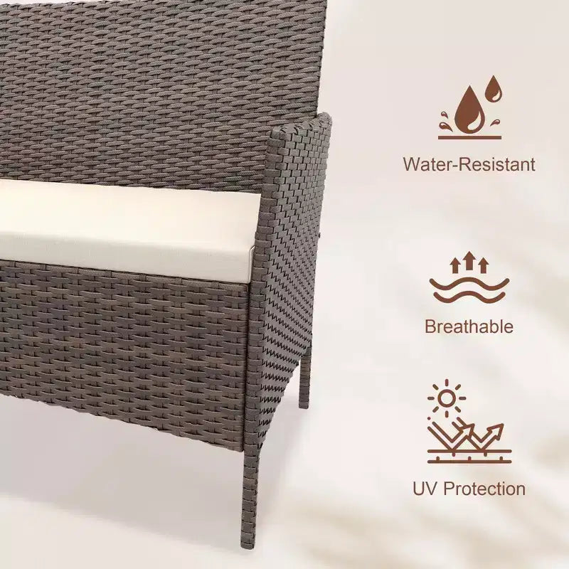 Set da 4 mobili da giardino, sedie in rattan da esterno, divano in rattan All-Weather Dialogue con imbottitura e tavolino in vetro