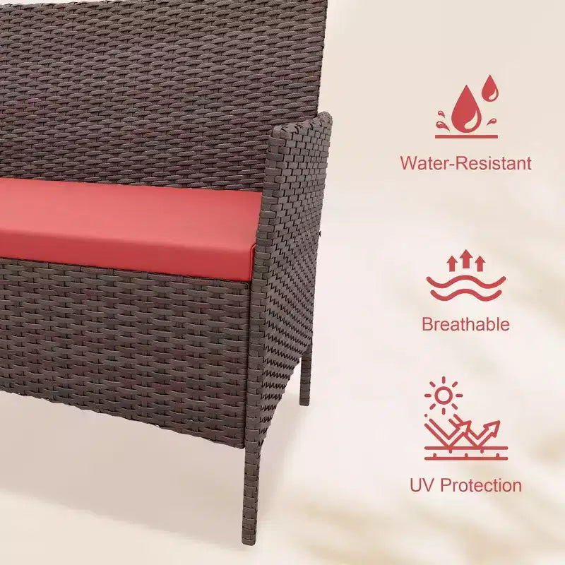 Set da 4 mobili da giardino, sedie in rattan da esterno, divano in rattan All-Weather Dialogue con imbottitura e tavolino in vetro