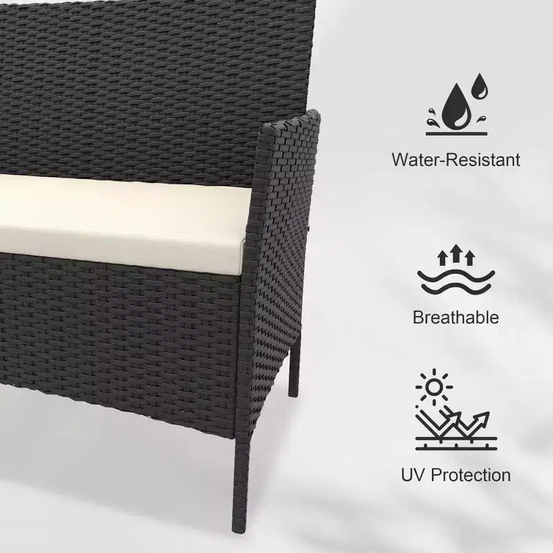 Set da 4 mobili da giardino, sedie in rattan da esterno, divano in rattan All-Weather Dialogue con imbottitura e tavolino in vetro