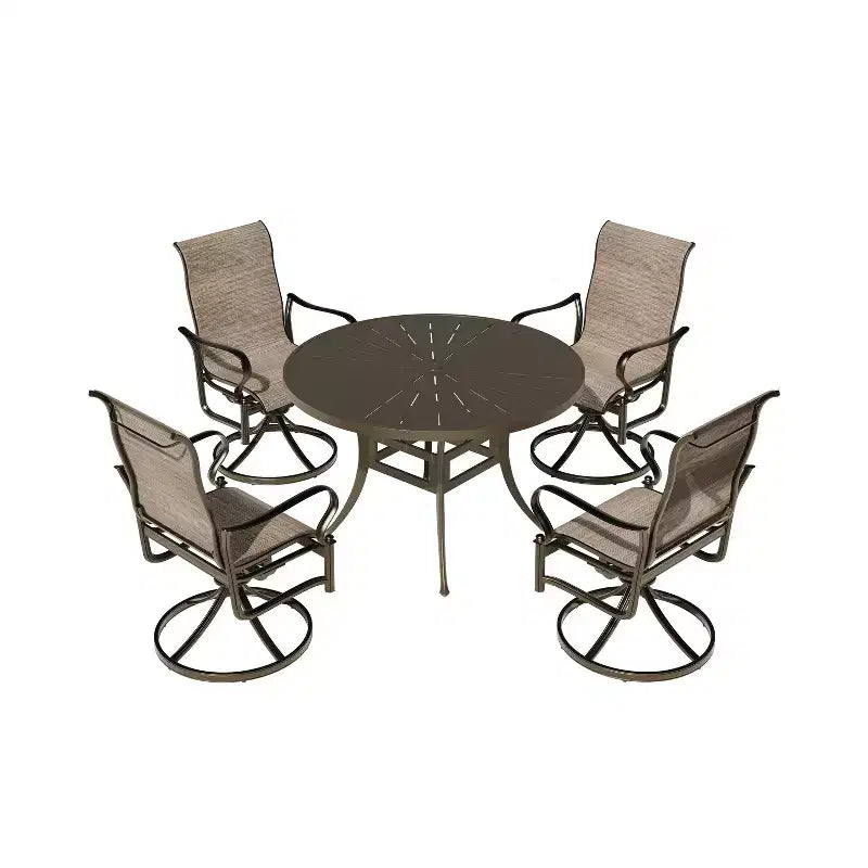 Mondawe 5 Pieces Outdoor Patio Dining Set with 48 in W Round Dining Table and 4 Swivel Rocking Chairs