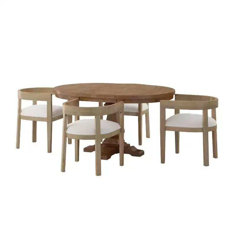 GDFStudio Ladieu Set da pranzo 5 pezzi in legno e tessuto rustico