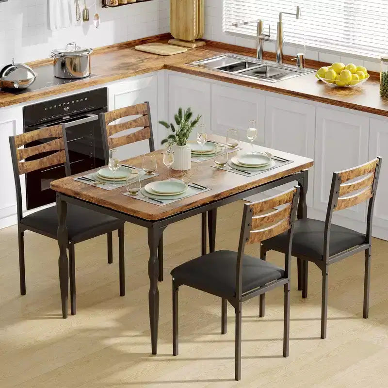 Coolmee Set Tavolo da Pranzo 5 Pezzi, Set Tavolo e Sedie in Stile Industriale per 4 Persone, Set Tavolo da Cucina per Sala da Pranzo Cucina Appartamento