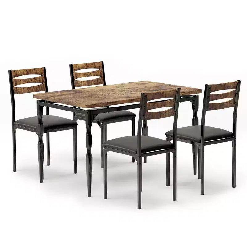 Coolmee Set Tavolo da Pranzo 5 Pezzi, Set Tavolo e Sedie in Stile Industriale per 4 Persone, Set Tavolo da Cucina per Sala da Pranzo Cucina Appartamento