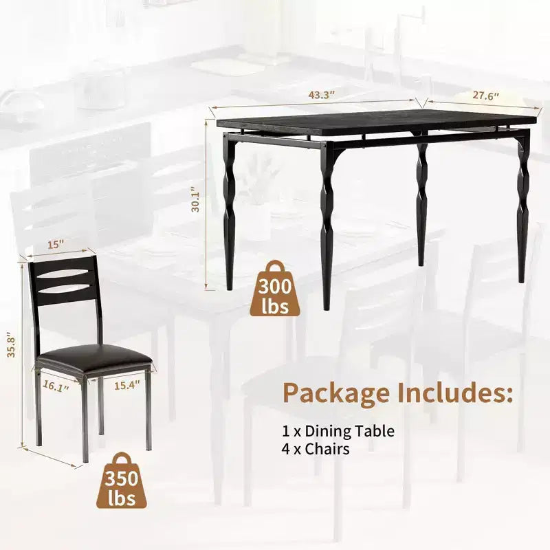 Coolmee Set Tavolo da Pranzo 5 Pezzi, Set Tavolo e Sedie in Stile Industriale per 4 Persone, Set Tavolo da Cucina per Sala da Pranzo Cucina Appartamento