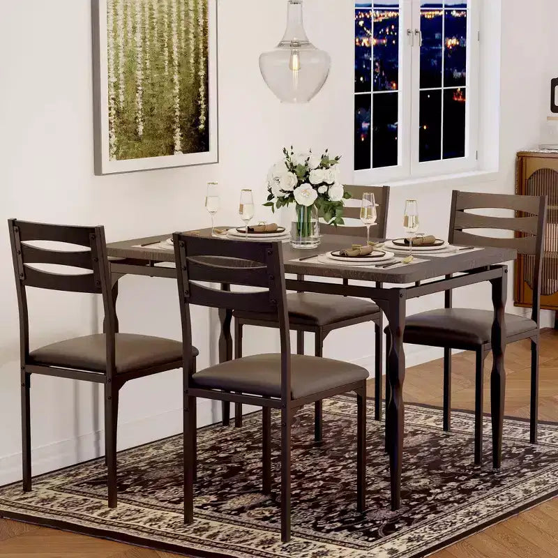 Coolmee Set Tavolo da Pranzo 5 Pezzi, Set Tavolo e Sedie in Stile Industriale per 4 Persone, Set Tavolo da Cucina per Sala da Pranzo Cucina Appartamento