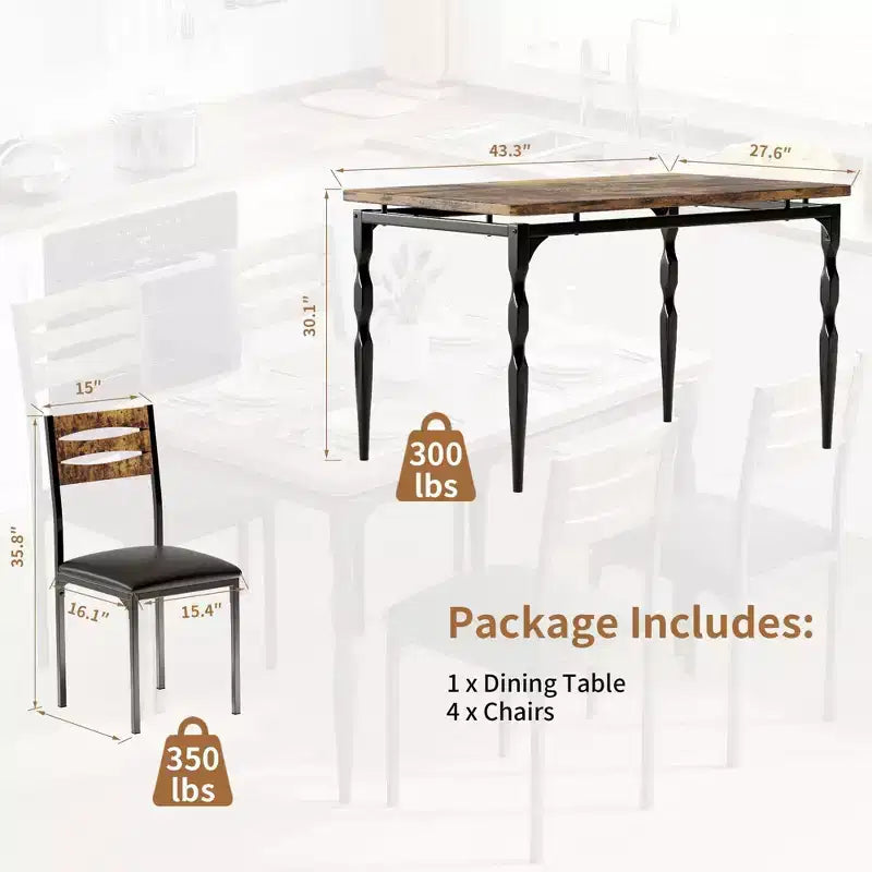 Coolmee Set Tavolo da Pranzo 5 Pezzi, Set Tavolo e Sedie in Stile Industriale per 4 Persone, Set Tavolo da Cucina per Sala da Pranzo Cucina Appartamento