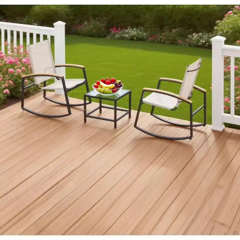 CuisinSmart Set Conversazione da 3 Pezzi per Patio, Set Mobili per Patio Piccolo con Tavolino in Vetro + 2 Sedie, per Giardino sul Retro Balcone