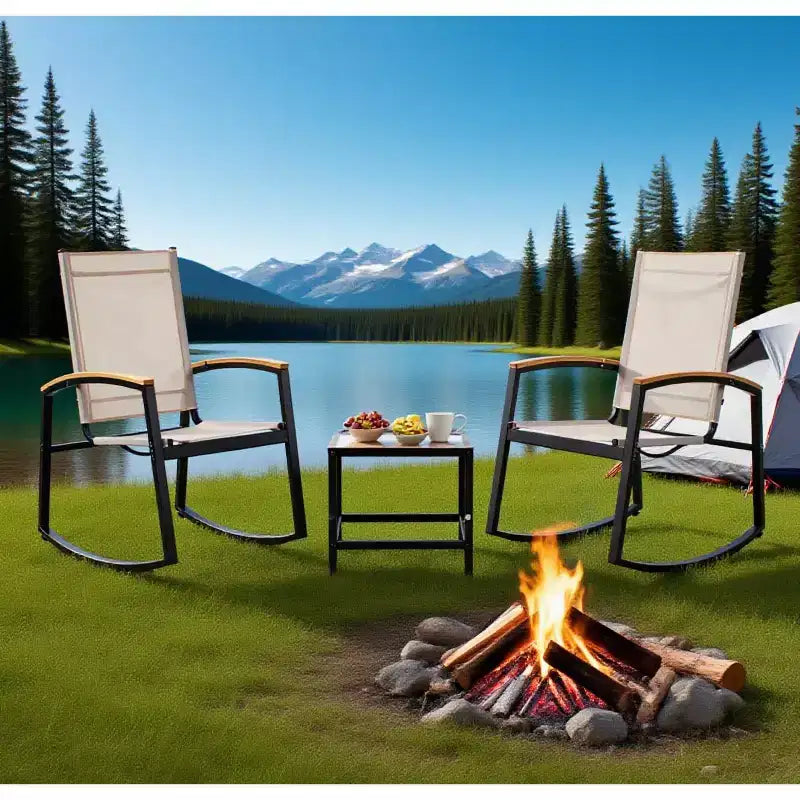CuisinSmart Set Conversazione da 3 Pezzi per Patio, Set Mobili per Patio Piccolo con Tavolino in Vetro + 2 Sedie, per Giardino sul Retro Balcone
