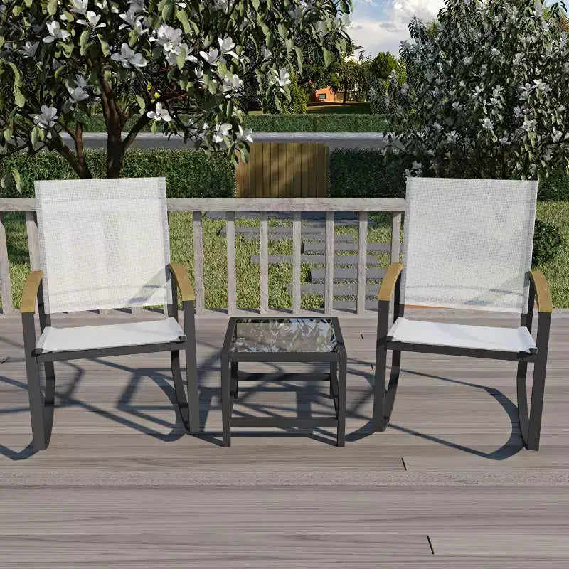 CuisinSmart Set Conversazione da 3 Pezzi per Patio, Set Mobili per Patio Piccolo con Tavolino in Vetro + 2 Sedie, per Giardino sul Retro Balcone