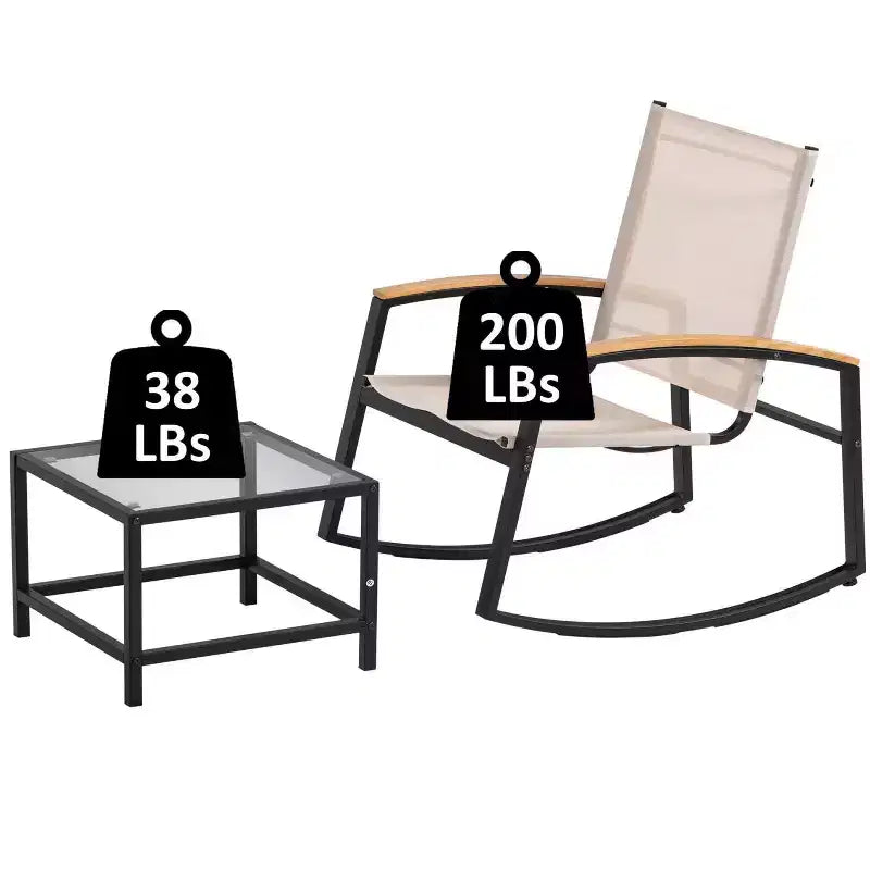 CuisinSmart Set Conversazione da 3 Pezzi per Patio, Set Mobili per Patio Piccolo con Tavolino in Vetro + 2 Sedie, per Giardino sul Retro Balcone