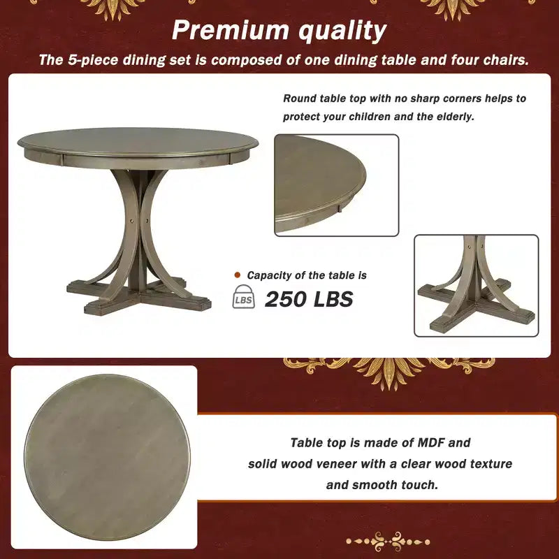 Set da tavolo rotondo da pranzo per 4 persone, set da cucina retrò da 5 pezzi con 4 sedie imbottite