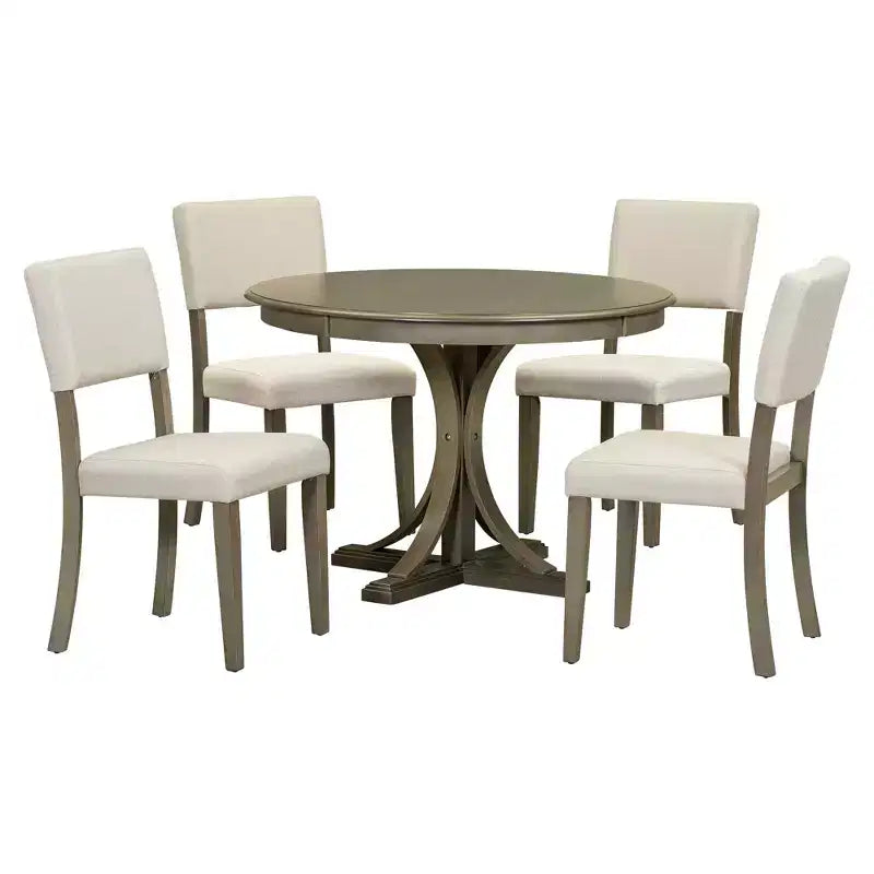Set da tavolo rotondo da pranzo per 4 persone, set da cucina retrò da 5 pezzi con 4 sedie imbottite