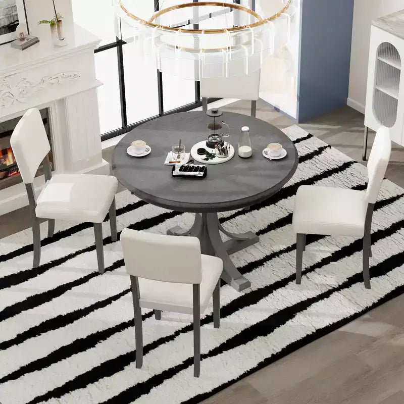 Set da tavolo rotondo da pranzo per 4 persone, set da cucina retrò da 5 pezzi con 4 sedie imbottite