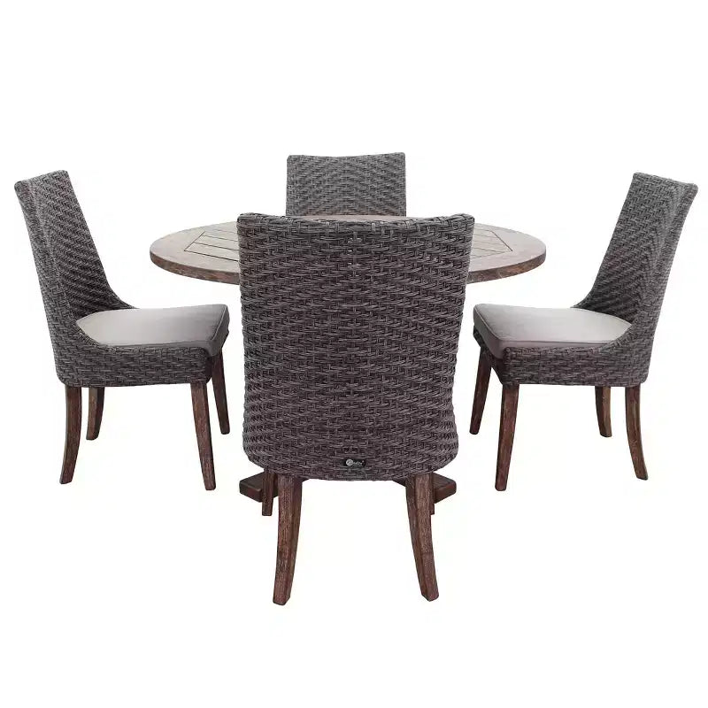 Cortile Casual Bermuda Teak FSC 5 pz 48 Flag Leg Set da pranzo in teak FSC Include un tavolo da pranzo rotondo da 48 e quattro sedie da pranzo