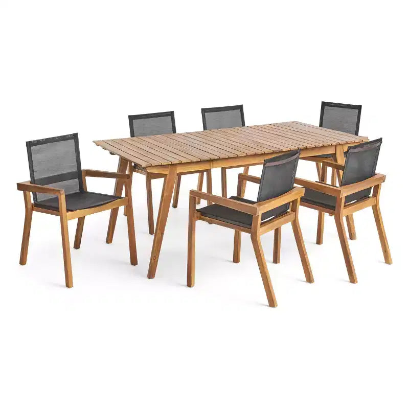 Christopher Knight Home Copperfield, set da pranzo da 7 pezzi per esterni in rete e legno di acacia